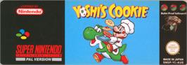 Top of cartridge artwork for Yoshi's Cookie on the Nintendo SNES.