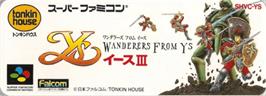 Top of cartridge artwork for Ys III: Wanderers from Ys on the Nintendo SNES.