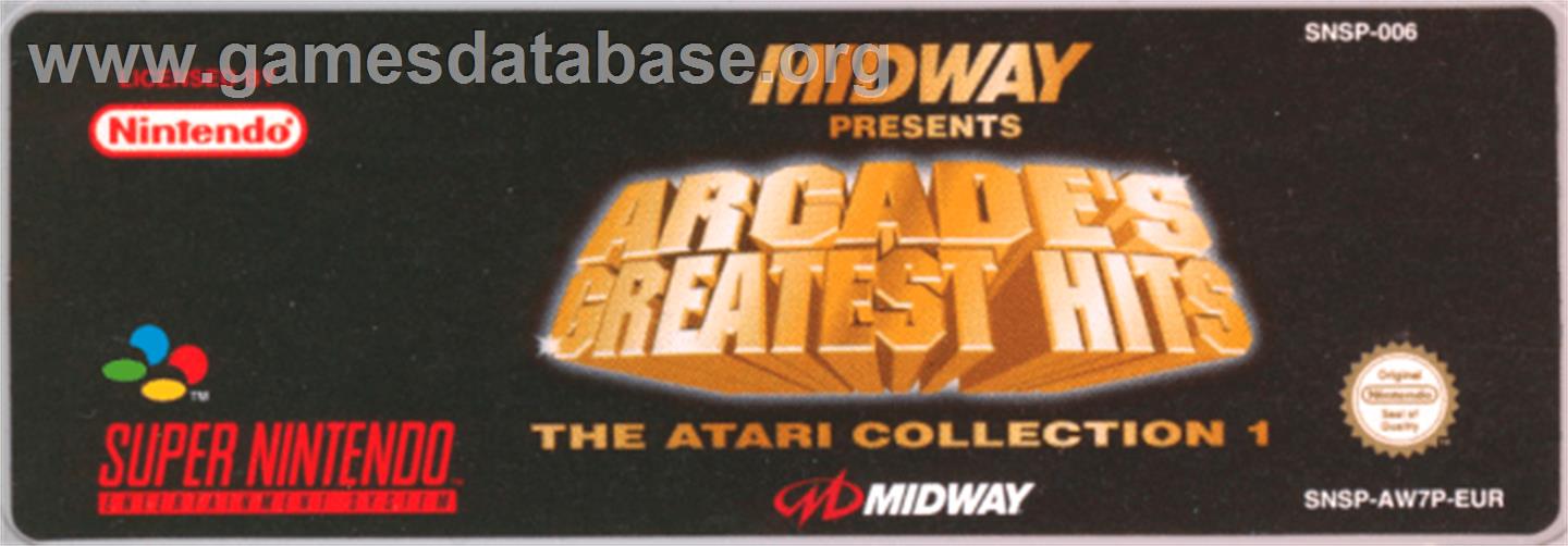 Arcade's Greatest Hits: The Atari Collection 1 - Nintendo SNES - Artwork - Cartridge Top