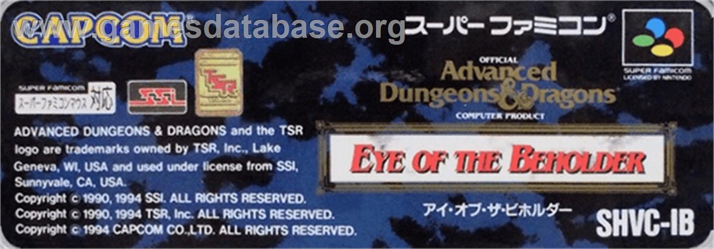 Eye of the Beholder - Nintendo SNES - Artwork - Cartridge Top