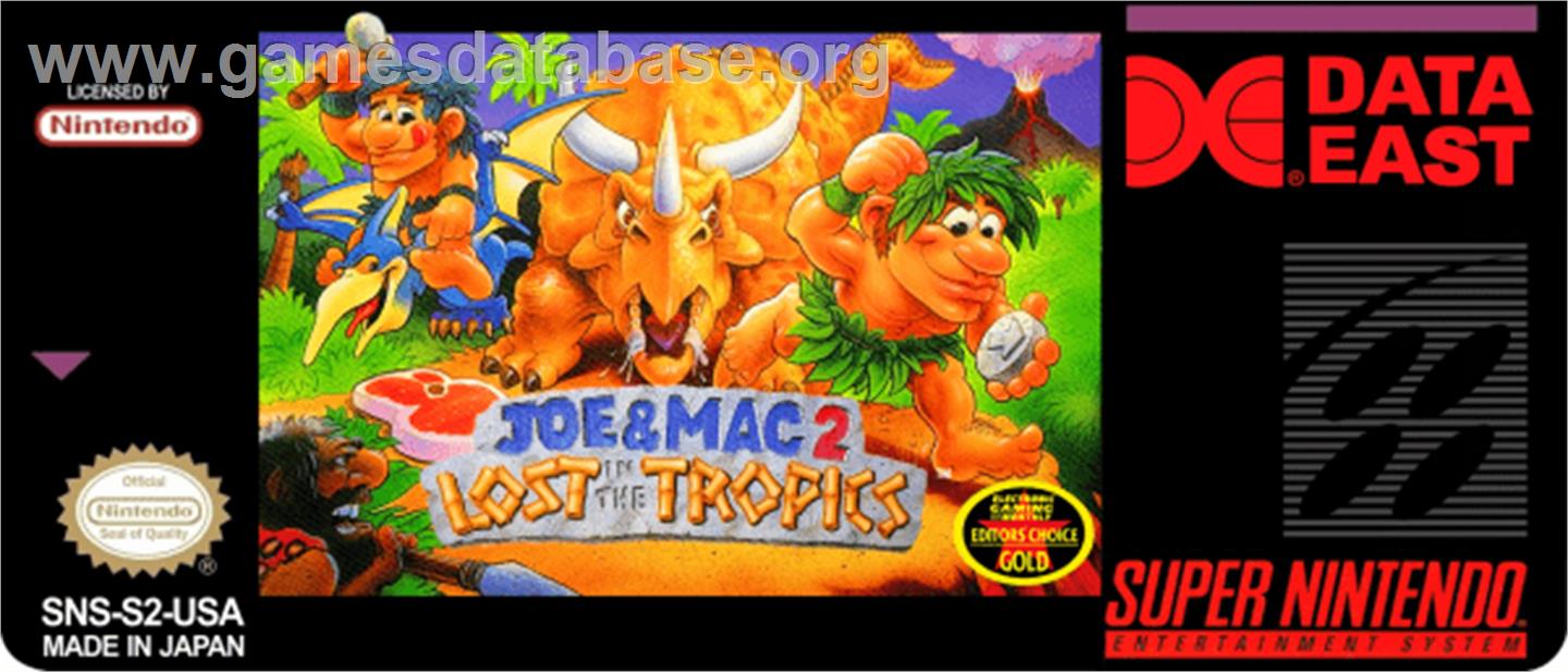 Joe & Mac 2: Lost in the Tropics - Nintendo SNES - Artwork - Cartridge Top