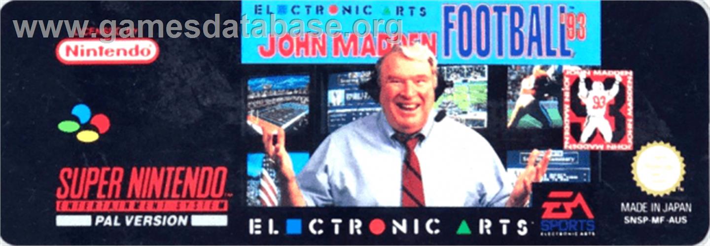 John Madden Football '93 - Nintendo SNES - Artwork - Cartridge Top