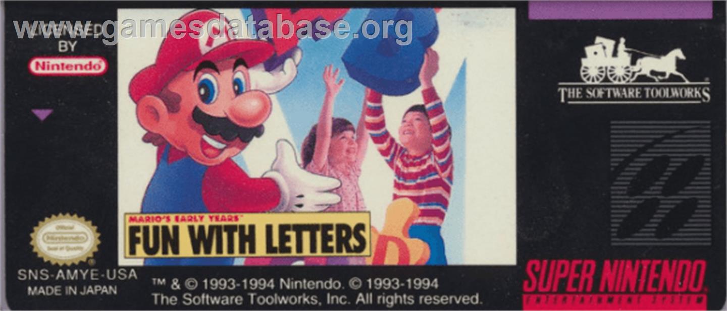 Mario's Early Years: Fun With Letters - Nintendo SNES - Artwork - Cartridge Top