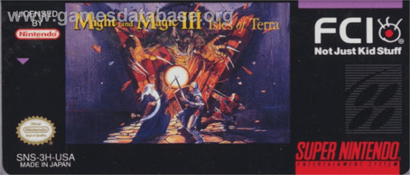 Might and Magic III: Isles of Terra - Nintendo SNES - Artwork - Cartridge Top