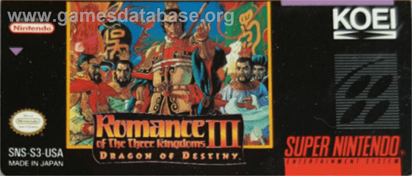 Romance of the Three Kingdoms III: Dragon of Destiny - Nintendo SNES - Artwork - Cartridge Top