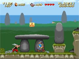 In game image of Astérix on the Nintendo SNES.