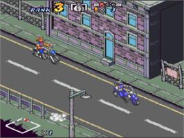 In game image of Biker Mice From Mars on the Nintendo SNES.