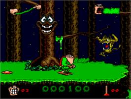 In game image of Boogerman: A Pick and Flick Adventure on the Nintendo SNES.