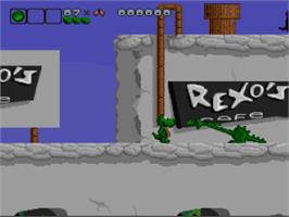 In game image of Bronkie The Bronchiasaurus on the Nintendo SNES.