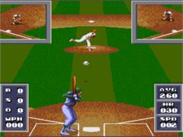 In game image of Cal Ripken Jr. Baseball on the Nintendo SNES.