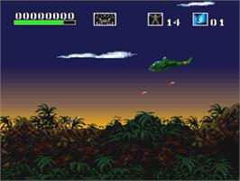 In game image of Choplifter 3 on the Nintendo SNES.