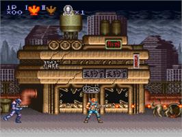 In game image of Contra III: The Alien Wars on the Nintendo SNES.