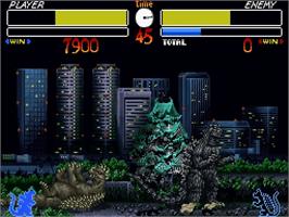 In game image of Godzilla - Kaijuu Daikessen on the Nintendo SNES.
