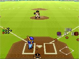 In game image of Hatayama Hatch No Pro Yakyuu News! - Jitsumei Ban on the Nintendo SNES.
