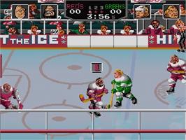 In game image of Hit The Ice - The Video Hockey League on the Nintendo SNES.