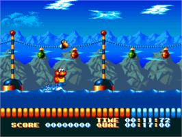 In game image of James Pond's Crazy Sports on the Nintendo SNES.