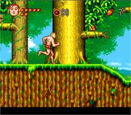 In game image of Jungle No Ouja Tar-chan - Sekaimanyuu Daikakutou No Maki on the Nintendo SNES.