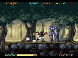 In game image of Kishin Douji Zenki - Battle Raiden on the Nintendo SNES.