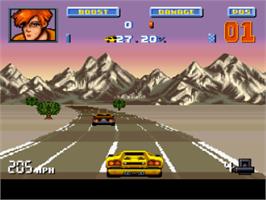 In game image of Lamborghini - American Challenge on the Nintendo SNES.