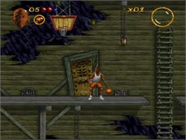 In game image of Michael Jordan:  Chaos in the Windy City on the Nintendo SNES.