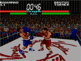 In game image of Muhammad Ali Heavyweight Boxing on the Nintendo SNES.