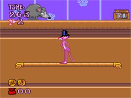 In game image of Pink Goes To Hollywood on the Nintendo SNES.