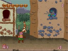 In game image of Power Piggs Of The Dark Age on the Nintendo SNES.