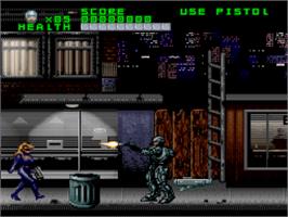 In game image of RoboCop Versus the Terminator on the Nintendo SNES.