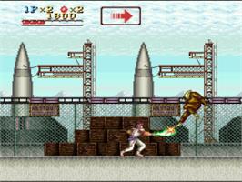 In game image of Run Saber on the Nintendo SNES.