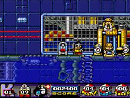 In game image of S.o.s. - Sink Or Swim on the Nintendo SNES.