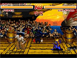 In game image of Samurai Shodown on the Nintendo SNES.