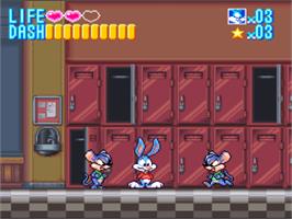 In game image of Tiny Toon Adventures: Buster Busts Loose! on the Nintendo SNES.