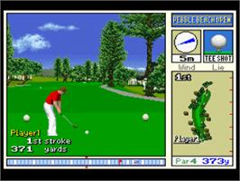 In game image of True Golf Classics: Pebble Beach Golf Links on the Nintendo SNES.