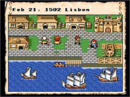 In game image of Uncharted Waters on the Nintendo SNES.
