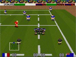 In game image of World Class Rugby on the Nintendo SNES.