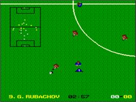 In game image of World League Soccer on the Nintendo SNES.