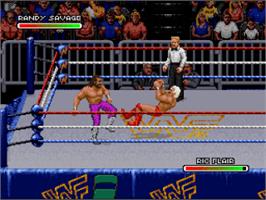 In game image of Wwf Royal Rumble on the Nintendo SNES.