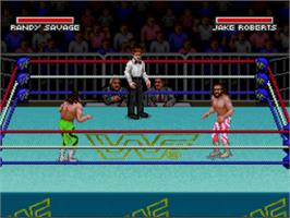 In game image of Wwf Super Wrestlemania on the Nintendo SNES.