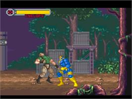 In game image of X-Men: Mutant Apocalypse on the Nintendo SNES.
