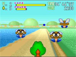 In game image of Yoshi's Safari on the Nintendo SNES.