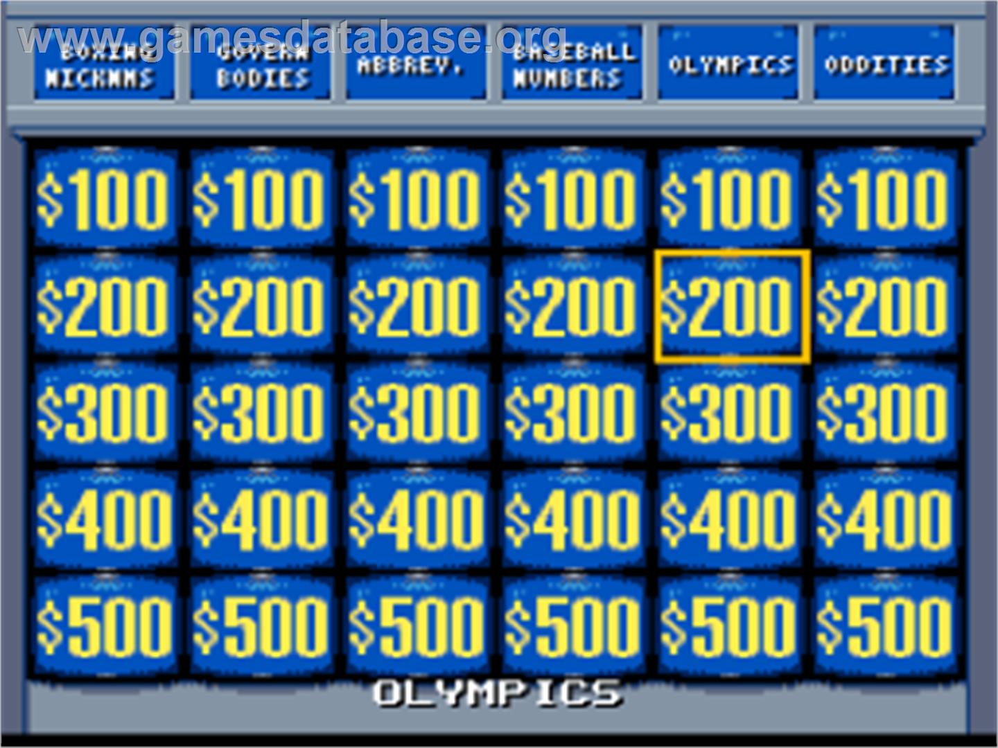 Jeopardy! Sports Edition - Nintendo SNES - Artwork - In Game