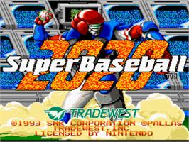 Title screen of 2020 Super Baseball on the Nintendo SNES.