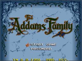 Title screen of Addams Family, The on the Nintendo SNES.