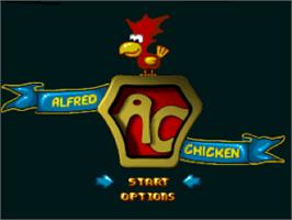 Title screen of Alfred Chicken on the Nintendo SNES.