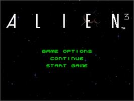 Title screen of Alien 3 on the Nintendo SNES.