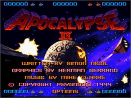 Title screen of Apocalypse II on the Nintendo SNES.