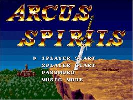 Title screen of Arcus Odyssey on the Nintendo SNES.