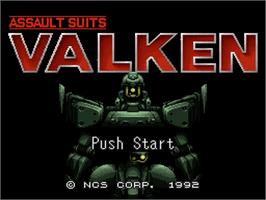 Title screen of Assault Suits Valken on the Nintendo SNES.