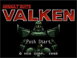 Title screen of Assault Suits Valken on the Nintendo SNES.