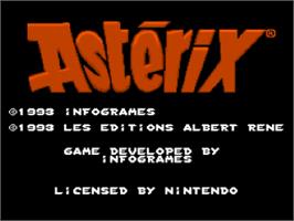 Title screen of Astérix on the Nintendo SNES.